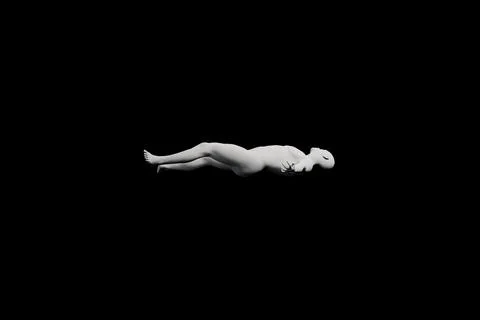 Serene figure model floating left side matte black studio Stock-Illustration