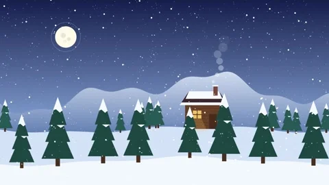 A serene flat vector illustration featuring a cozy log cabin nestled within.. Stock Footage 346981081