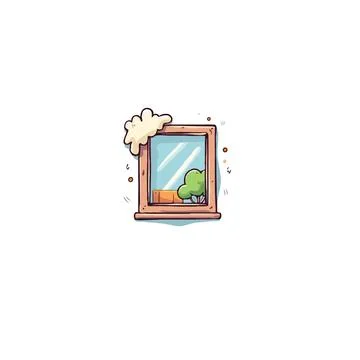 A serene indoor scene reflected through a window showcasing calm weather an.. Stock Illustration