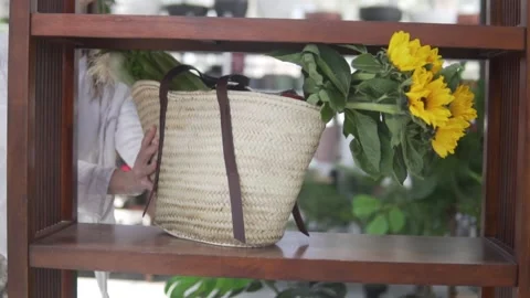 A serene indoor setting with potted plants and sunflowers Stock Footage 306840490