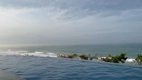 Serene Infinity Pool with Stunning Panoramic Ocean Views Stock Footage 340256638