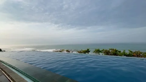 Serene Infinity Pool with Stunning Panoramic Ocean Views Stock Footage 340256640