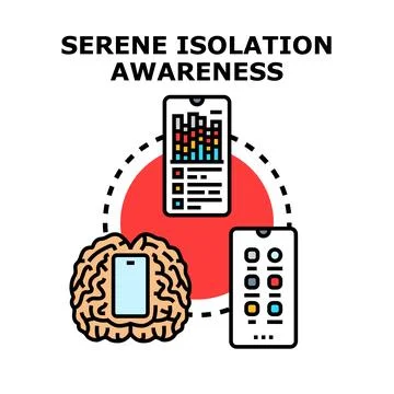 Serene isolation awareness concept, mental health, and digital connection Stock Illustration