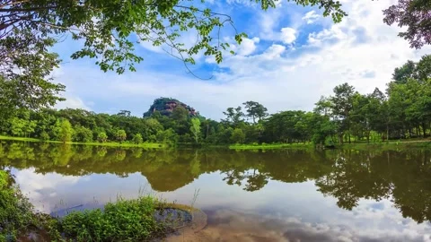 Serene Lakeside Landscape with Mountain Reflection Stock Footage 310378554