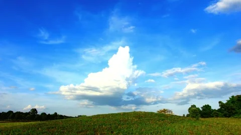 Serene Landscape: Cumulus Cloud over Green Field and Blue Sky Vidéo 310818191