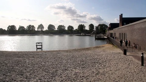 Serene landscape view of Beach front in Amsterdam Stock Footage 115426670