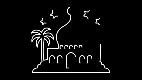 Serene mosque line animation under starry night with palm trees Stock Footage 324768897