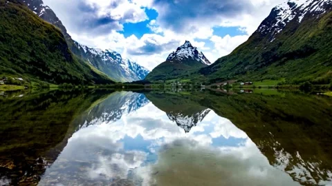 Serene Mountain Lake Reflection Landscape Photography Stock Footage 308340850
