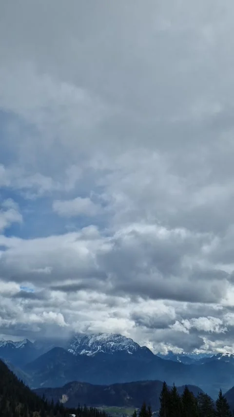 Serene Mountain Panorama on a Cool, Cloudy Day Video stock 312216241