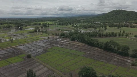 Serene Mountain Valley With White Clouds, Dirt Road and Rural Thai Village .. Vídeos de archivo 337011550