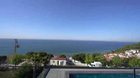 Serene Ocean View: Open Curtains, Calm Horizon Stock Footage 310036601