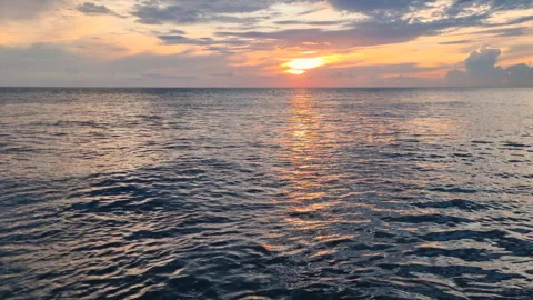 Serene ocean view with the sun setting on the horizon.  Stock Footage 320024080