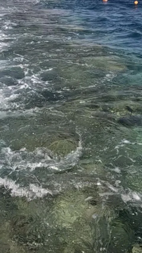 Serene Ocean Waves Gently Lapping Against the Rocky Shoreline, Capturing the 库存影片 330113927