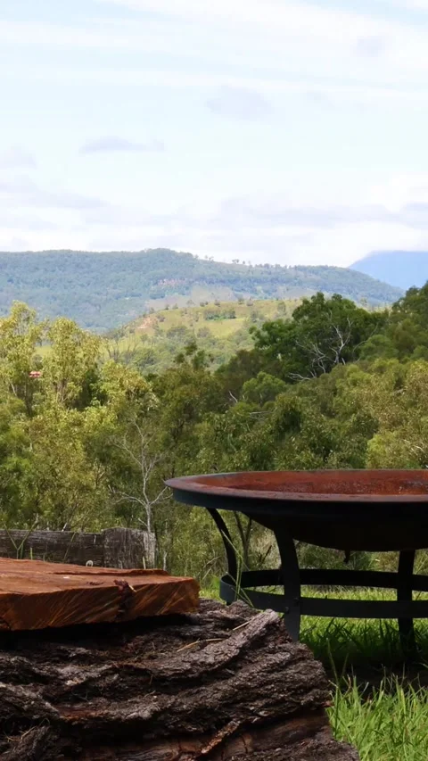 Serene Park Bench Overlooking Mountains Vídeos de archivo 305535581