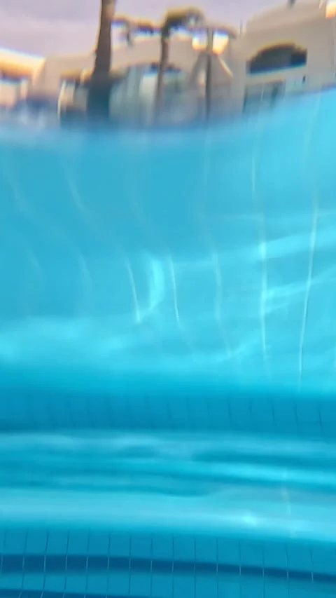 A Serene Poolside Oasis Surrounded by Lush Palm Trees, Offering a Calm Retreat Stock Footage 330096071