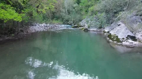 Serene River Flowing Through Baga - Aerial View Barcelona, Spain Stock Footage 263028874