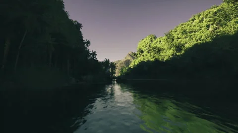 Serene river pathway invites adventurous journeys into distance Stock Footage 341565983