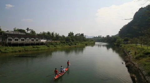 Serene River in Vian Vieng, Laos Stock Footage 646953