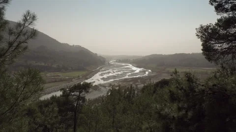 Serene River View from Mountain Overlook Stock Footage 282936925