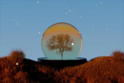 A serene scene featuring a snow globe with a tree inside Illustrazione stock