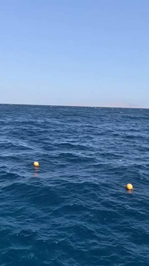 A Serene Scene of Ocean Waves and Floating Buoys Under a Clear Blue Sky, 库存影片 330096954