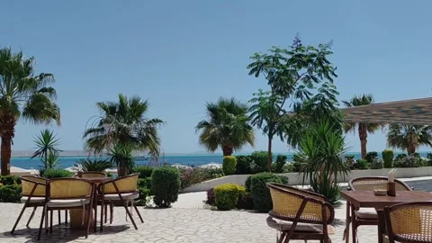 A serene seaside cafe terrace Stock Footage 335958813