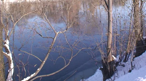 Serene shot of a river in winter. Stock Footage 34490521