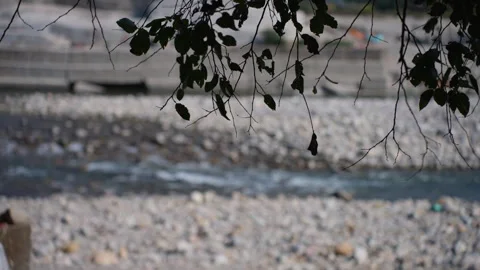 Serene Slow Motion River View Near Garjiya Devi Temple, Uttarakhand Video stock 320591198