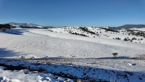 Serene Snowy Landscape Under Blue Sky Stock Footage 305088936