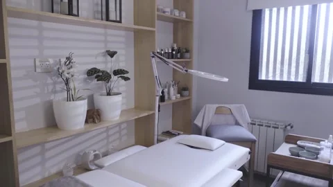 Serene spa room awaiting guests in soft daylight Stock Footage 342821101