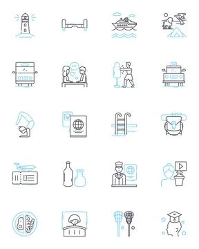 Serene state linear icons set. Tranquility, Peacefulness, Calmness, Serenity Stock Illustration