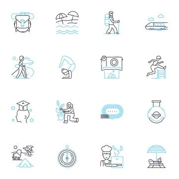 Serene state linear icons set. Tranquility, Peacefulness, Calmness, Serenity Stock Illustration