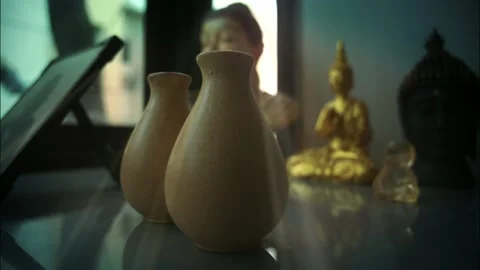 A serene still life featuring two handcrafted ceramic vases. Stock Footage 341511859