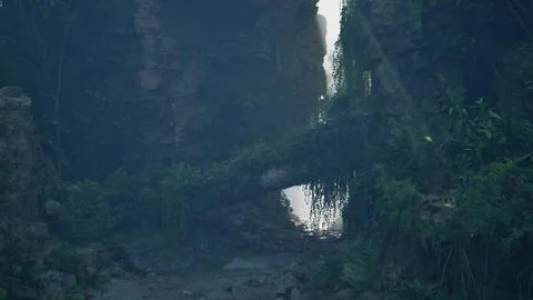 A serene stone bridge surrounded by lush forest scenery. mountain path イラスト素材