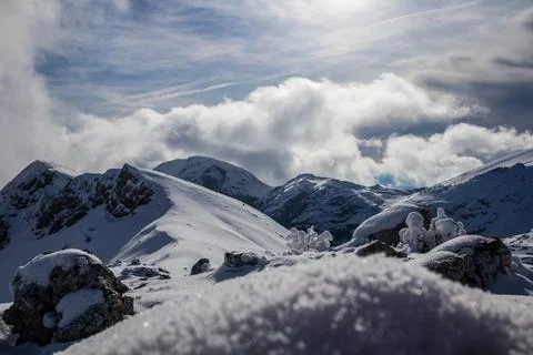 Serene Sunrays Over the Mountain Stock Photos