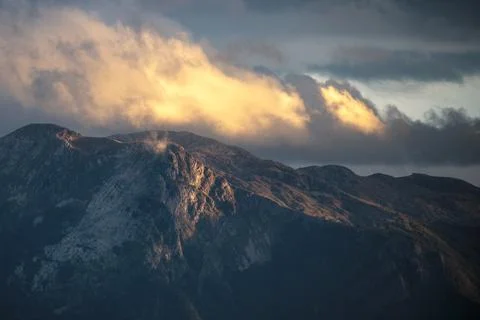 Serene Sunrays Over the Mountain Stock Photos