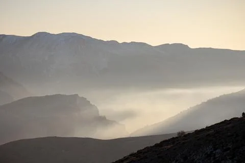 Serene Sunrays Over the Mountain Stock Photos