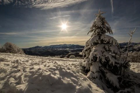 Serene Sunrays Over the Mountain Stock Photos