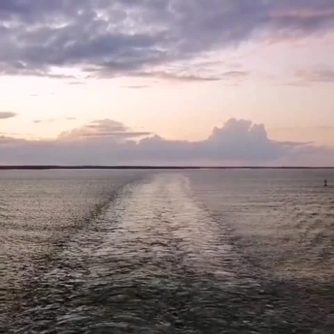 Serene Sunset Calm Waters With Cloudy Sky and Fading Boat Horizon Stock Footage 310467879