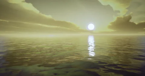 Serene sunset over calm ocean waters with soft clouds in the sky Stock Footage 306154087