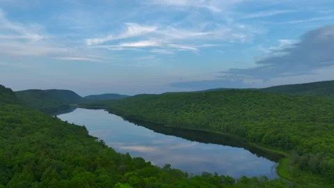 Serene Sunset Over the Lake of the Clouds in the Porcupine Mountains Stock Footage 282070700