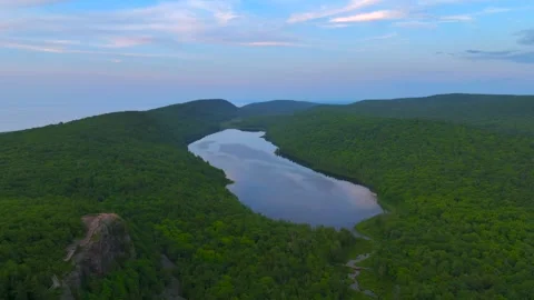 Serene Sunset Over the Lake of the Clouds in the Porcupine Mountains Stock Footage 282071298
