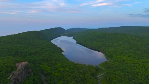 Serene Sunset Over the Lake of the Clouds in the Porcupine Mountains Stock Footage 282071821