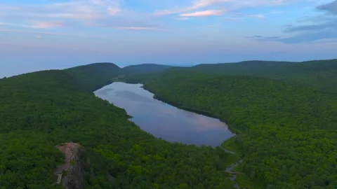 Serene Sunset Over the Lake of the Clouds in the Porcupine Mountains Stock Footage 282071911