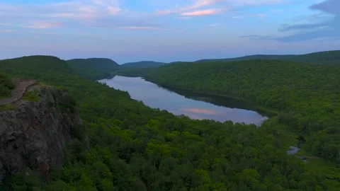 Serene Sunset Over the Lake of the Clouds in the Porcupine Mountains Stock Footage 282071997