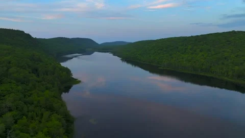 Serene Sunset Over the Lake of the Clouds in the Porcupine Mountains Stock Footage 282072008
