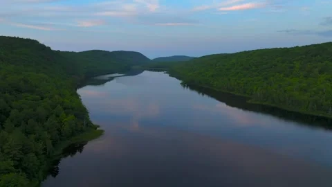 Serene Sunset Over the Lake of the Clouds in the Porcupine Mountains Stock Footage 282072017
