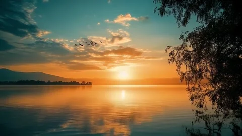 Serene Sunset Over the Lake Stock Footage 306433060