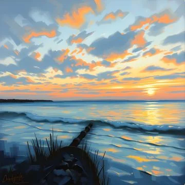 Serene Sunset Over the Ocean Illustrazione stock