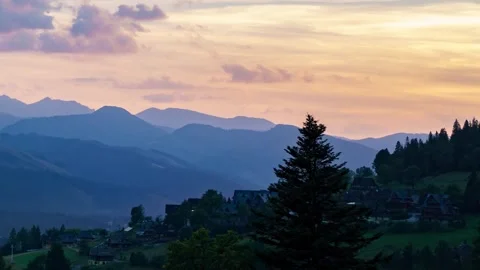Serene Sunset in Tatra Mountains and Zakopane Village Video stock 308192067